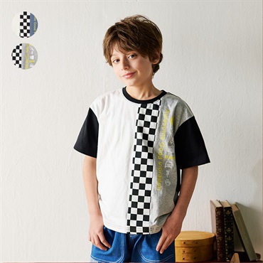 縦切替ロゴプリント半袖Tシャツ
