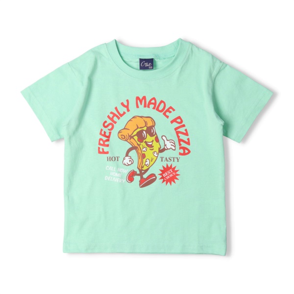 フードキャラクタープリント半袖Tシャツ(ライトグリーン-100cm)