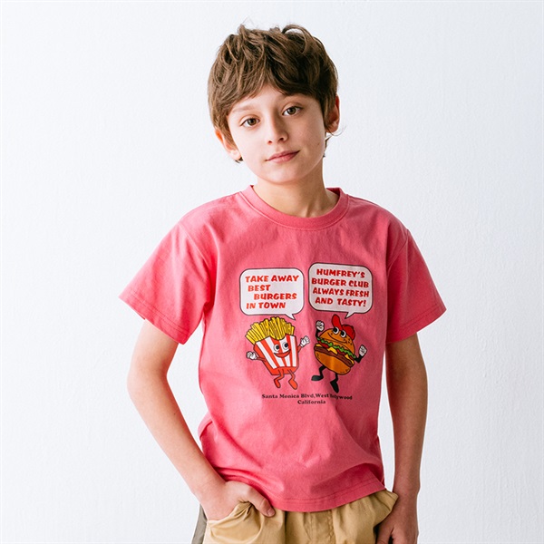 フードキャラクタープリント半袖Tシャツ(ピンク-90cm)