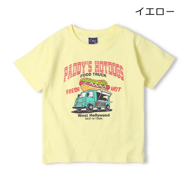 *働く車プリント半袖Tシャツ(イエロー-80cm)