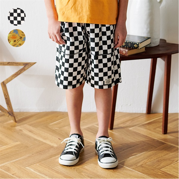 チェッカー・恐竜柄5分丈ハーフパンツ ハーフ・ショートパンツ｜子供服