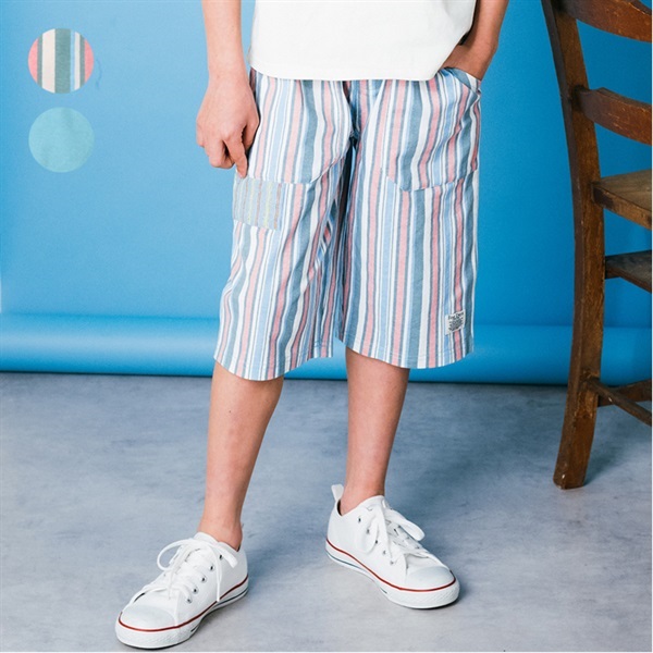 ストライプ・無地6分丈ハーフパンツ