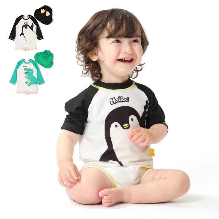 【WEB限定】ペンギン・恐竜ベビー水着・帽子セット