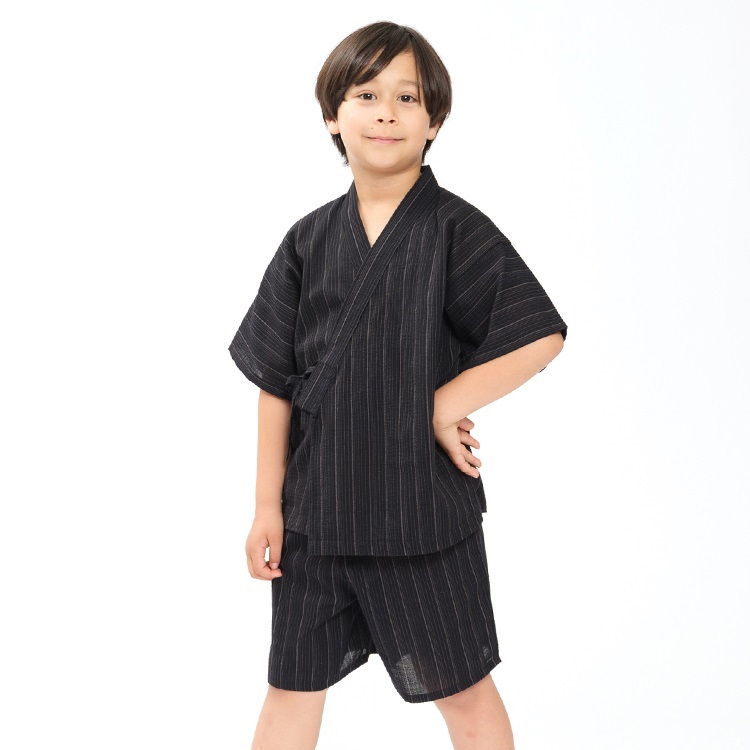 【WEB限定】しじら織甚平(ブラック-120cm)