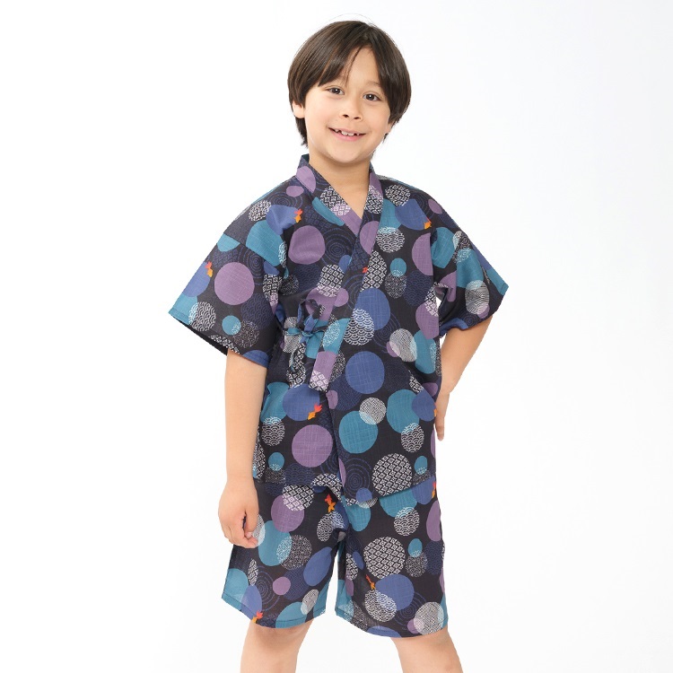 【WEB限定】水玉金魚柄甚平(ブルー-80cm)