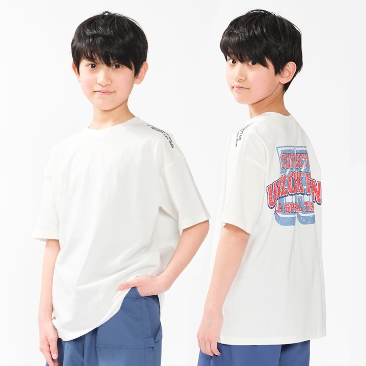*【WEB限定】【130～160cm】バックプリント半袖Tシャツ(オフホワイト-130cm)