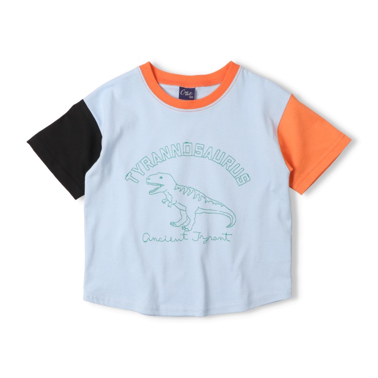 車・恐竜刺繍半袖Tシャツ(ブルー-120cm)