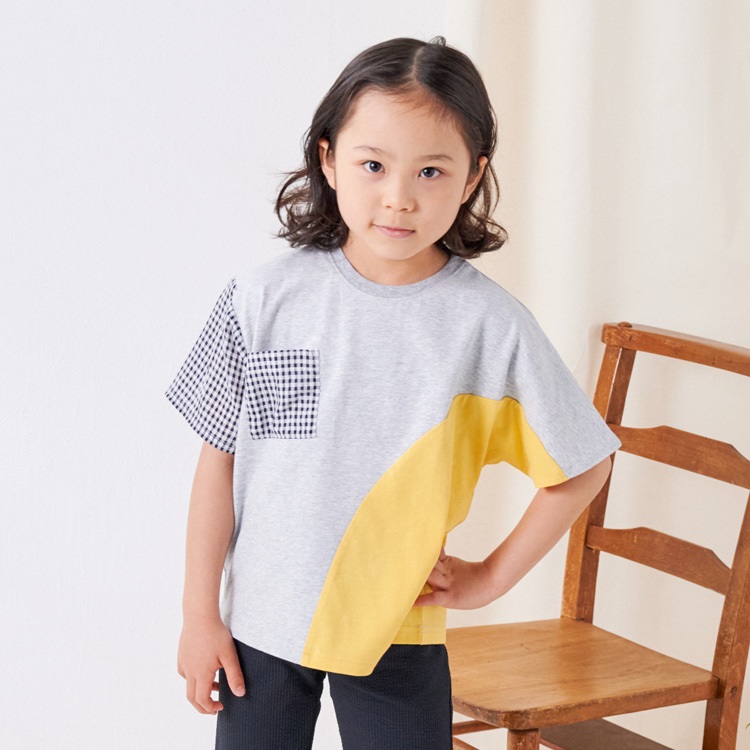 切替半袖Tシャツ(グレー-120cm)