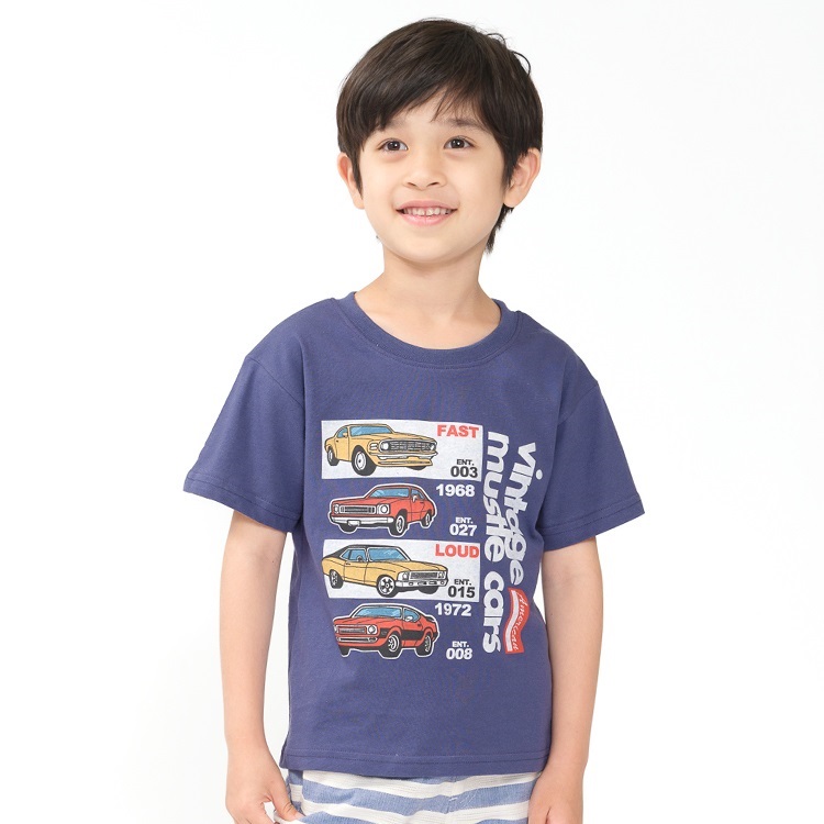 【WEB限定】乗り物プリント半袖Tシャツ(ブルー-80cm)