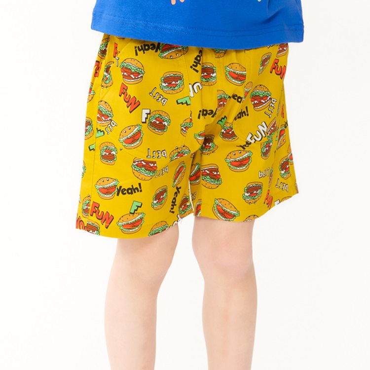 【WEB限定】ハンバーガー総柄5分丈ハーフパンツ(イエロー-120cm)