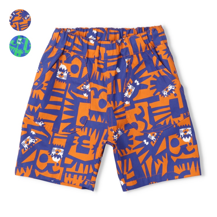 *【WEB限定】幾何学動物柄4分丈ハーフパンツ