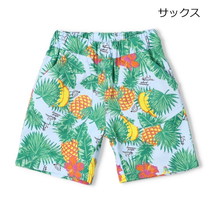【WEB限定】ボタニカル恐竜柄4分丈ハーフパンツ(サックス-90cm)