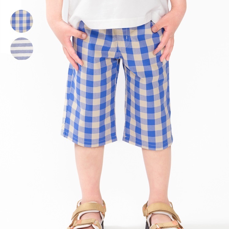 【WEB限定】チェック・ボーダー柄6分丈ハーフパンツ