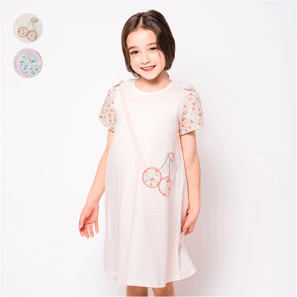 さくらんぼ・ハートポシェット風半袖ワンピース ワンピース｜子供服