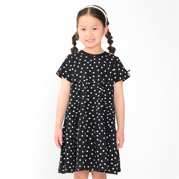 水玉ドット柄ティアード半袖ワンピース ワンピース｜子供服