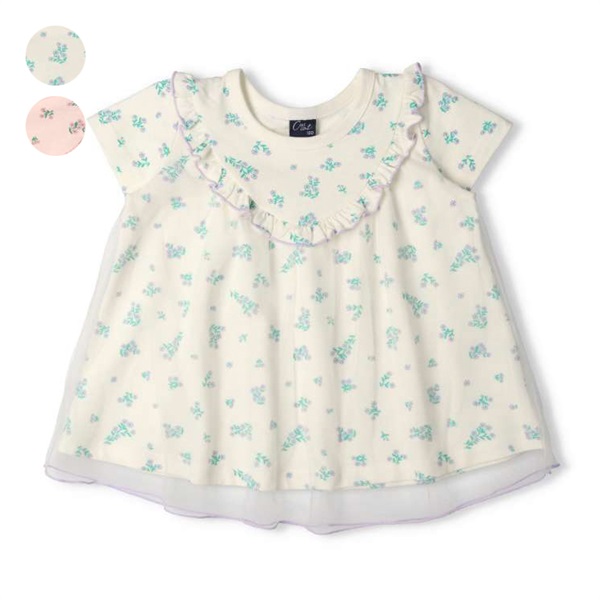 子供服777円セール♪papa♡taro出品 チュール付き小花柄半袖Tシャツ 半袖Tシャツ｜子供服・ベビー服