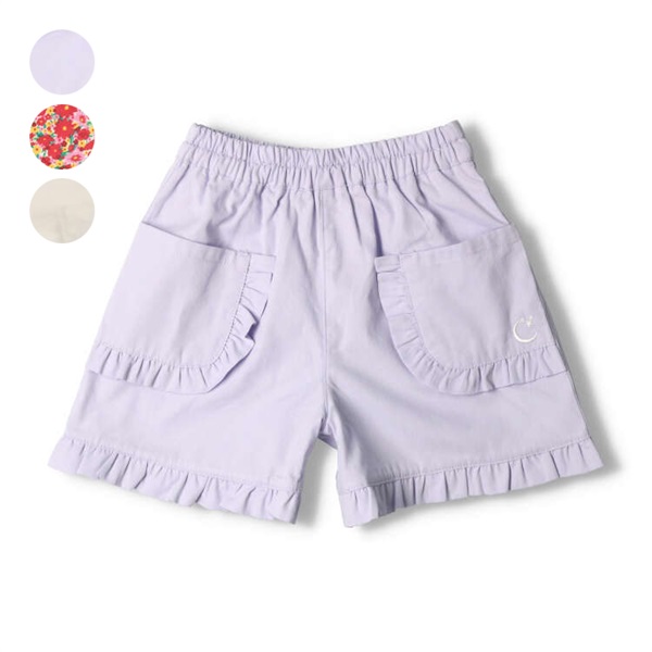 花柄・無地フリル付き3分丈ショートパンツ ハーフ・ショートパンツ