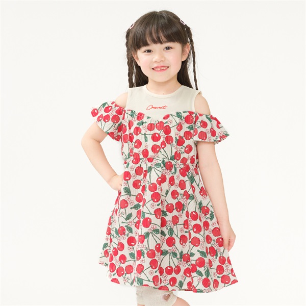 さくらんぼ・レモンドッキングワンピース(レッド-80cm)