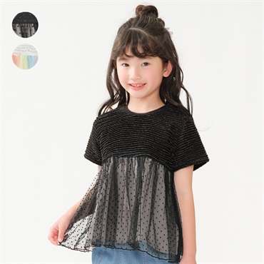 チュール切替半袖Tシャツ