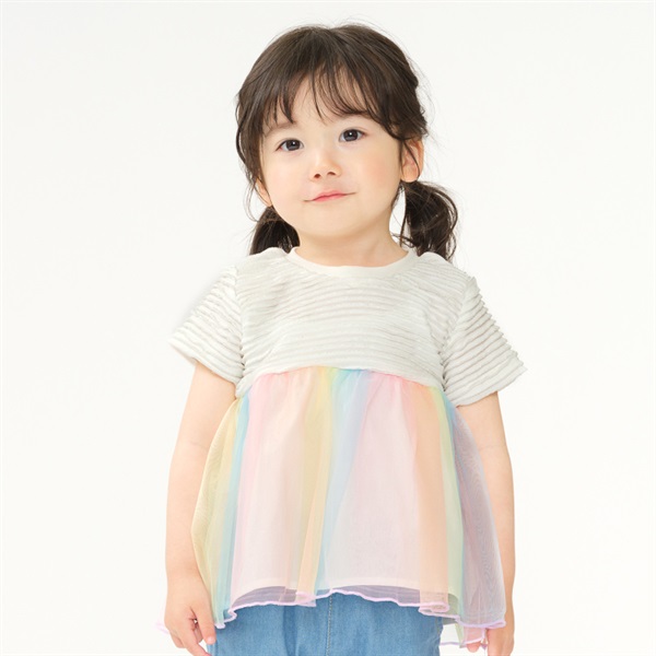チュール切替半袖Tシャツ(オフホワイト-80cm)