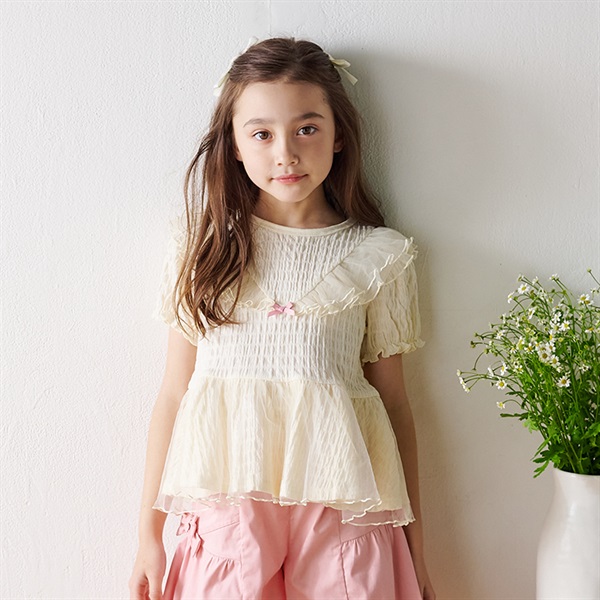 チュール使い半袖Tシャツ(オフホワイト-80cm)