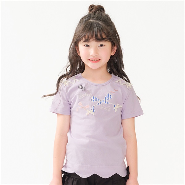 リボン付裾スカラップ半袖Tシャツ 半袖Tシャツ｜子供服・ベビー服の