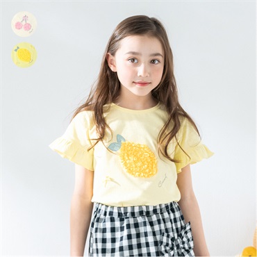 シフォン刺繍フルーツ半袖Tシャツ