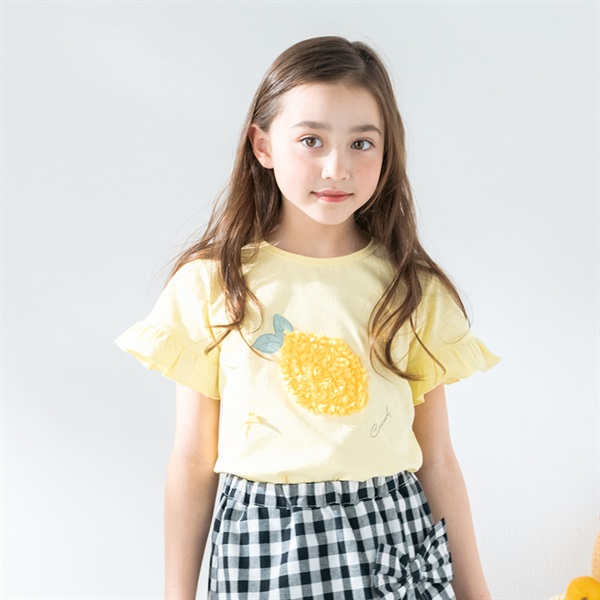 シフォン刺繍フルーツ半袖Tシャツ(イエロー-80cm)