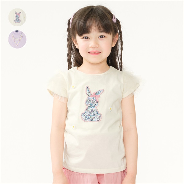 うさぎアップリケ・ネックレス風刺繍半袖Tシャツ