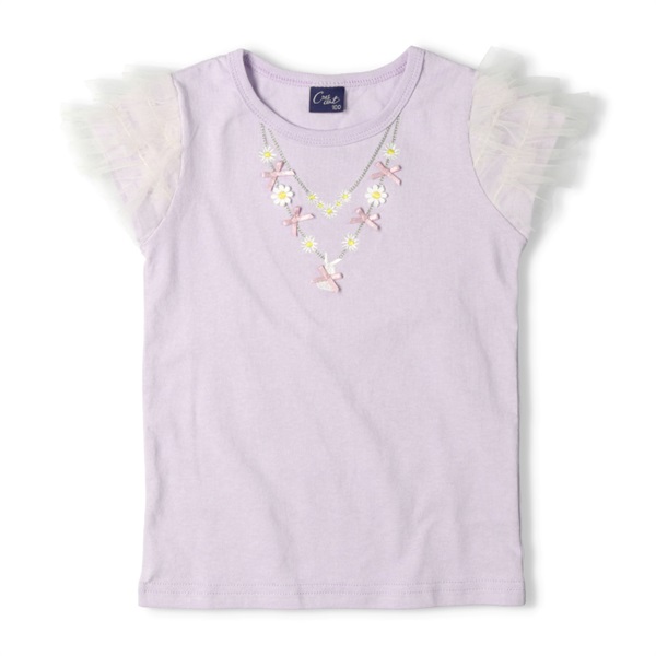 うさぎアップリケ・ネックレス風刺繍半袖Tシャツ(ラベンダー-100cm)