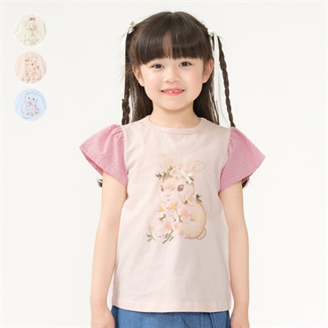 リボン付動物プリント半袖Tシャツ