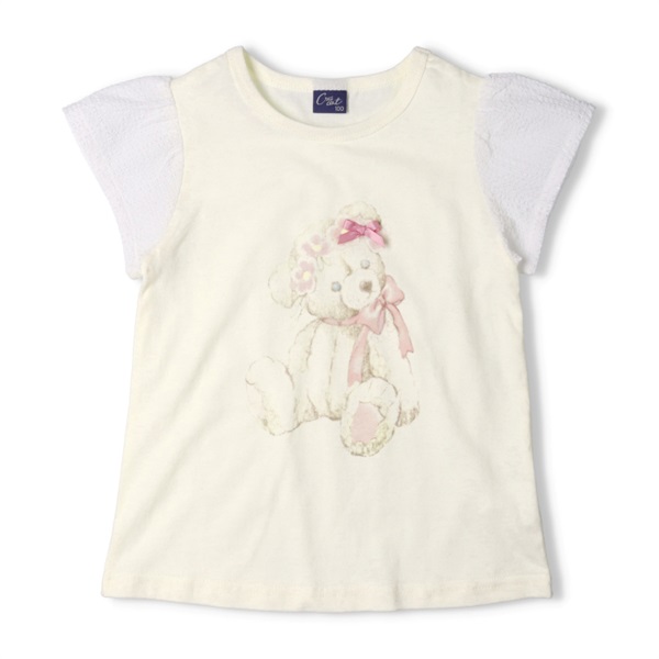 リボン付動物プリント半袖Tシャツ(オフホワイト-80cm)