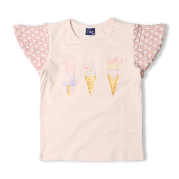 リボンモチーフ付スイーツプリント半袖Tシャツ(ピンク-90cm)