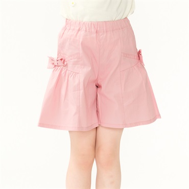 MACHATT 25AW パファーキュロットパンツ ピンク リボン付き3分丈無地キュロットパンツ ハーフ・ショートパンツ｜子供服