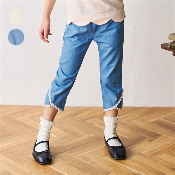 裾リボン・裾レース7分丈パンツ