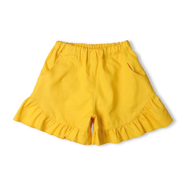 裾フリル3分丈キュロットパンツ(イエロー-80cm)