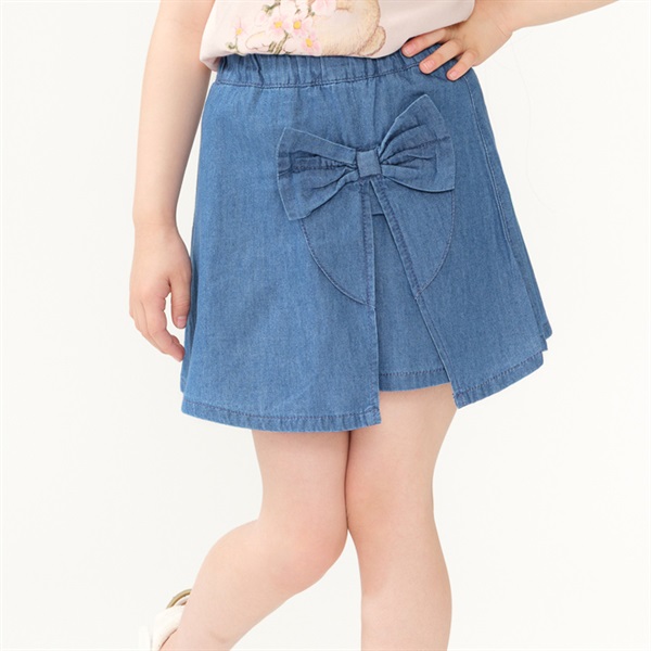 リボン付3分丈スカートパンツ(ブルー-80cm)