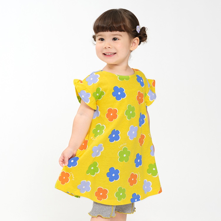 【WEB限定】お花柄半袖ワンピース(イエロー-90cm)