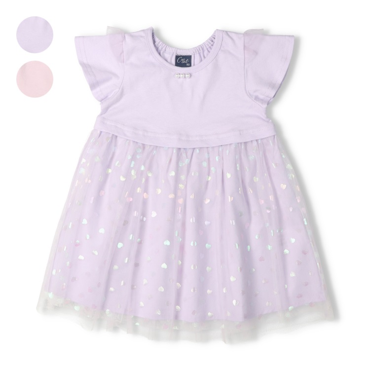 ハート柄チュールスカート半袖ワンピース