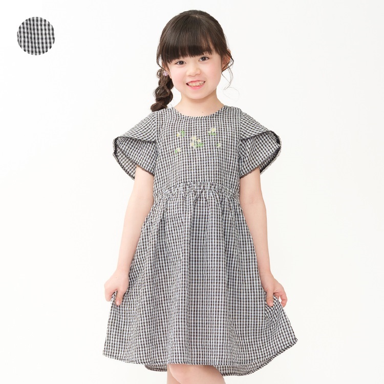 【WEB限定】お花刺繍ギンガムチェック半袖ワンピース