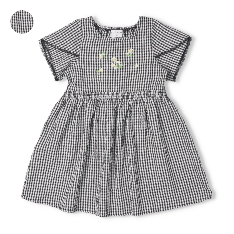 【WEB限定】お花刺繍ギンガムチェック半袖ワンピース