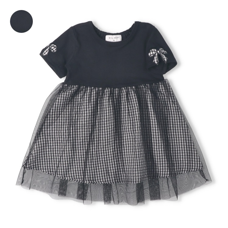 【WEB限定】チュールドッキング半袖ワンピース