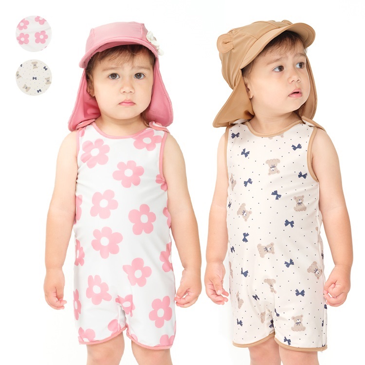 【WEB限定】お花・くまベビーグレコ水着・帽子セット