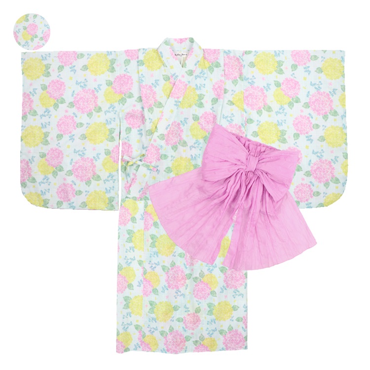 *【WEB限定】【140～160cm】あじさい柄浴衣・帯セット