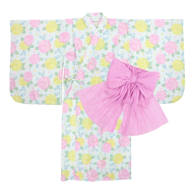 *【WEB限定】【140～160cm】あじさい柄浴衣・帯セット(サックス-160cm)