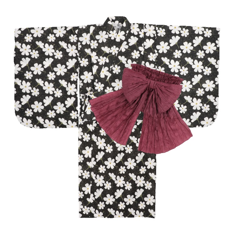 *【WEB限定】【140～160cm】花柄浴衣セット(ブラック-150cm)