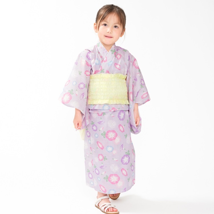 *【WEB限定】朝顔柄浴衣・帯セット(ラベンダー-90cm)