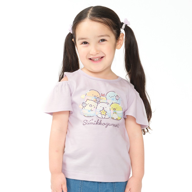 *すみっコぐらし/肩開き半袖Tシャツ(ラベンダー-90cm)