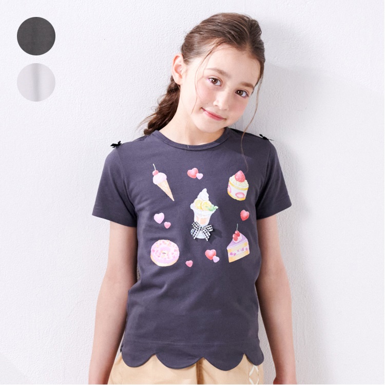 リボン付スイーツプリント半袖Tシャツ