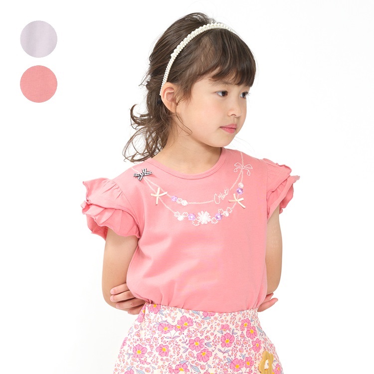 ネックレス刺繍フリル袖半袖Tシャツ 半袖Tシャツ｜子供服・ベビー服の